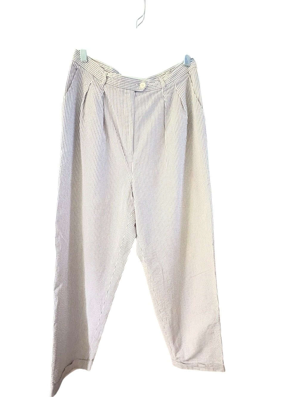 Ralph Lauren Women's Seersucker Pleated Trousers Light Blue/ White Stripe sz 12